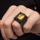 Kare Sarı Sitrin Taşlı 925 Gümüş Yüzük thumbnail 6