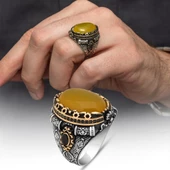 Sarı Akik Taşlı 925 Gümüş Erkek Yüzük thumbnail 1