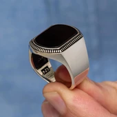 Siyah Oniks Taşlı 925 Gümüş Yüzük thumbnail 5