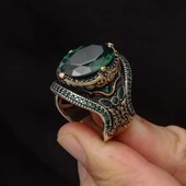 Yeşil Taşlı Oval 925 Gümüş Erkek Yüzük - 7