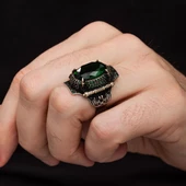 Yeşil Taşlı Oval 925 Gümüş Erkek Yüzük thumbnail 7