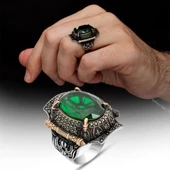 Yeşil Taşlı Oval 925 Gümüş Erkek Yüzük thumbnail 1
