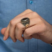 Siyah Taşlı Harfli 925 Gümüş Erkek Yüzük thumbnail 4