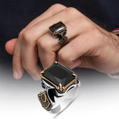 Siyah Taşlı Kare 925 Gümüş Erkek Yüzük thumbnail 1