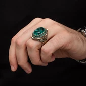 Yeşil Paraiba Taşlı Zorbey 925 Gümüş Erkek Yüzük thumbnail 3