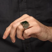 Kare Yeşil Taşlı 925 Gümüş Erkek Yüzük thumbnail 4