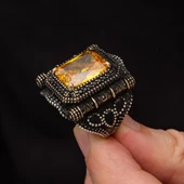 Kare Sarı Sitrin Taşlı 925 Gümüş Yüzük thumbnail 7