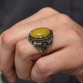 Sarı Akik Taşlı 925 Gümüş Erkek Yüzük thumbnail 7