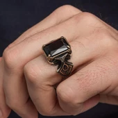 Siyah Taşlı Kare 925 Gümüş Erkek Yüzük thumbnail 9
