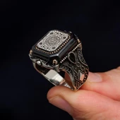 Süleyman Mührü Kare Desenli 925 Gümüş Erkek Yüzük thumbnail 7