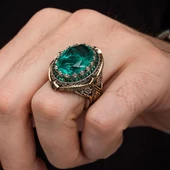 Yeşil Paraiba Taşlı Zorbey 925 Gümüş Erkek Yüzük thumbnail 5