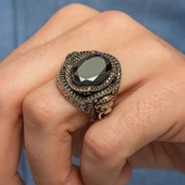 Aslan Kapı Tokmak Modeli Siyah Taşlı 925 Gümüş Yüzük thumbnail 8