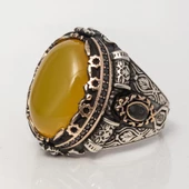 Sarı Akik Taşlı 925 Gümüş Erkek Yüzük thumbnail 8