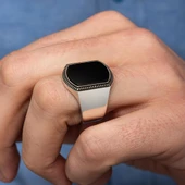 Siyah Oniks Taşlı 925 Gümüş Yüzük thumbnail 3