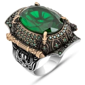 Yeşil Taşlı Oval 925 Gümüş Erkek Yüzük thumbnail 2