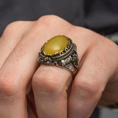 Sarı Akik Taşlı 925 Gümüş Erkek Yüzük thumbnail 6