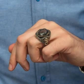 Aslan Kapı Tokmak Modeli Siyah Taşlı 925 Gümüş Yüzük thumbnail 4