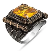 Kare Sarı Sitrin Taşlı 925 Gümüş Yüzük thumbnail 2