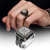 Süleyman Mührü Kare Desenli 925 Gümüş Erkek Yüzük thumbnail 1