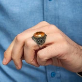 Sarı Sitrin Taşlı 925 Gümüş Erkek Yüzük thumbnail 5