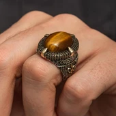 Kaplan Gözü Taşlı Oval 925 Gümüş Yüzük thumbnail 6