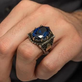 Parlament Mavi Taşlı Kubbetüs Sahre Motifli 925 Gümüş Erkek Yüzük thumbnail 6