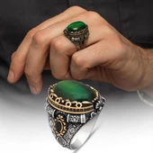Yeşil Kaplan Gözü Taşlı 925 Gümüş Erkek Yüzük thumbnail 1