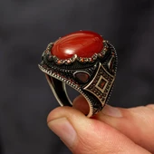 Akik Taşlı Oval 925 Gümüş Erkek Yüzük thumbnail 8