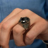 Siyah Taşlı Oval 925 Gümüş Erkek Yüzük thumbnail 4