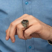 Siyah Taşlı Oval 925 Gümüş Erkek Yüzük thumbnail 6