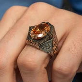 Sarı Taşlı Oval 925 Gümüş Erkek Yüzük thumbnail 3