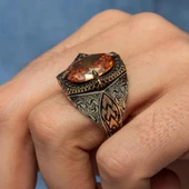 Sarı Taşlı Oval 925 Gümüş Erkek Yüzük thumbnail 6