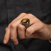 Kaplan Gözü Taşlı Oval 925 Gümüş Yüzük thumbnail 4