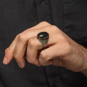 Siyah Oniks Taşlı Oyma Motifli 925 Gümüş Yüzük thumbnail 4