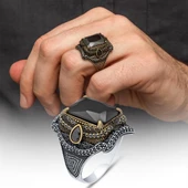 Siyah Taşlı 925 Gümüş Erkek Yüzük thumbnail 1