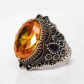 Sarı Sitrin Taşlı 925 Gümüş Erkek Yüzük thumbnail 7