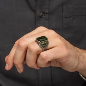 Yeşil Taşlı 925 Gümüş Erkek Yüzük thumbnail 4