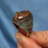 Sarı Taşlı Oval 925 Gümüş Erkek Yüzük thumbnail 7