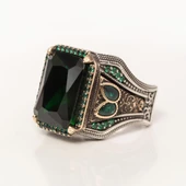 Yeşil Taşlı 925 Gümüş Erkek Yüzük thumbnail 8