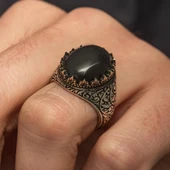 Siyah Oniks Taşlı Oyma Motifli 925 Gümüş Yüzük thumbnail 5