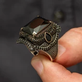 Siyah Taşlı 925 Gümüş Erkek Yüzük thumbnail 5