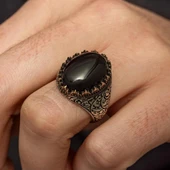 Siyah Oniks Taşlı Oyma Motifli 925 Gümüş Yüzük thumbnail 7