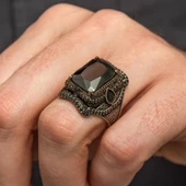 Siyah Taşlı 925 Gümüş Erkek Yüzük thumbnail 7