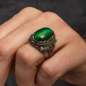Yeşil Kaplan Gözü Taşlı 925 Gümüş Erkek Yüzük thumbnail 3