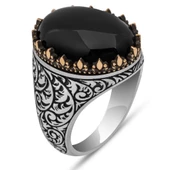 Siyah Oniks Taşlı Oyma Motifli 925 Gümüş Yüzük thumbnail 2