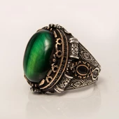 Yeşil Kaplan Gözü Taşlı 925 Gümüş Erkek Yüzük thumbnail 8