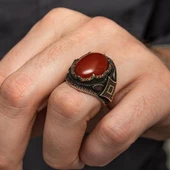 Akik Taşlı Oval 925 Gümüş Erkek Yüzük thumbnail 6