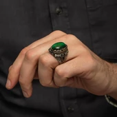 Yeşil Kaplan Gözü Taşlı 925 Gümüş Erkek Yüzük thumbnail 4