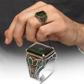 Yeşil Taşlı 925 Gümüş Erkek Yüzük thumbnail 1