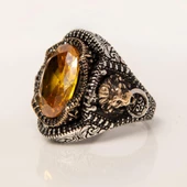 Aslan Kapı Tokmak Modeli Sarı Taşlı 925 Gümüş Yüzük thumbnail 6